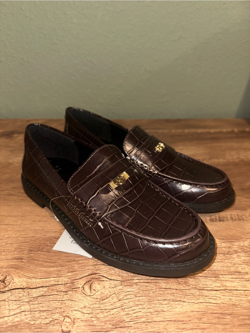 a new day Brown Croc-Embossed Loafers with Gold Accent
